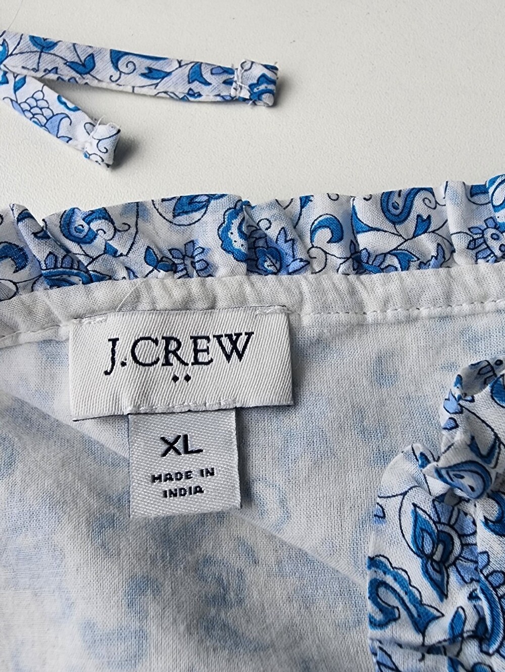 J. Crew Blue White Mixed Print Tiered Cotton Maxi Dress Paisley Striped Tie XL - Picture 3 of 15